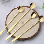 Golden Finished Floral Spoon Set of 4 with Sunflower, Rose , Lily and Daisy Design