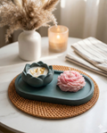 The Serene Bloom Collection: Handcrafted Concrete Tray with Lotus Jar & Rose Candle